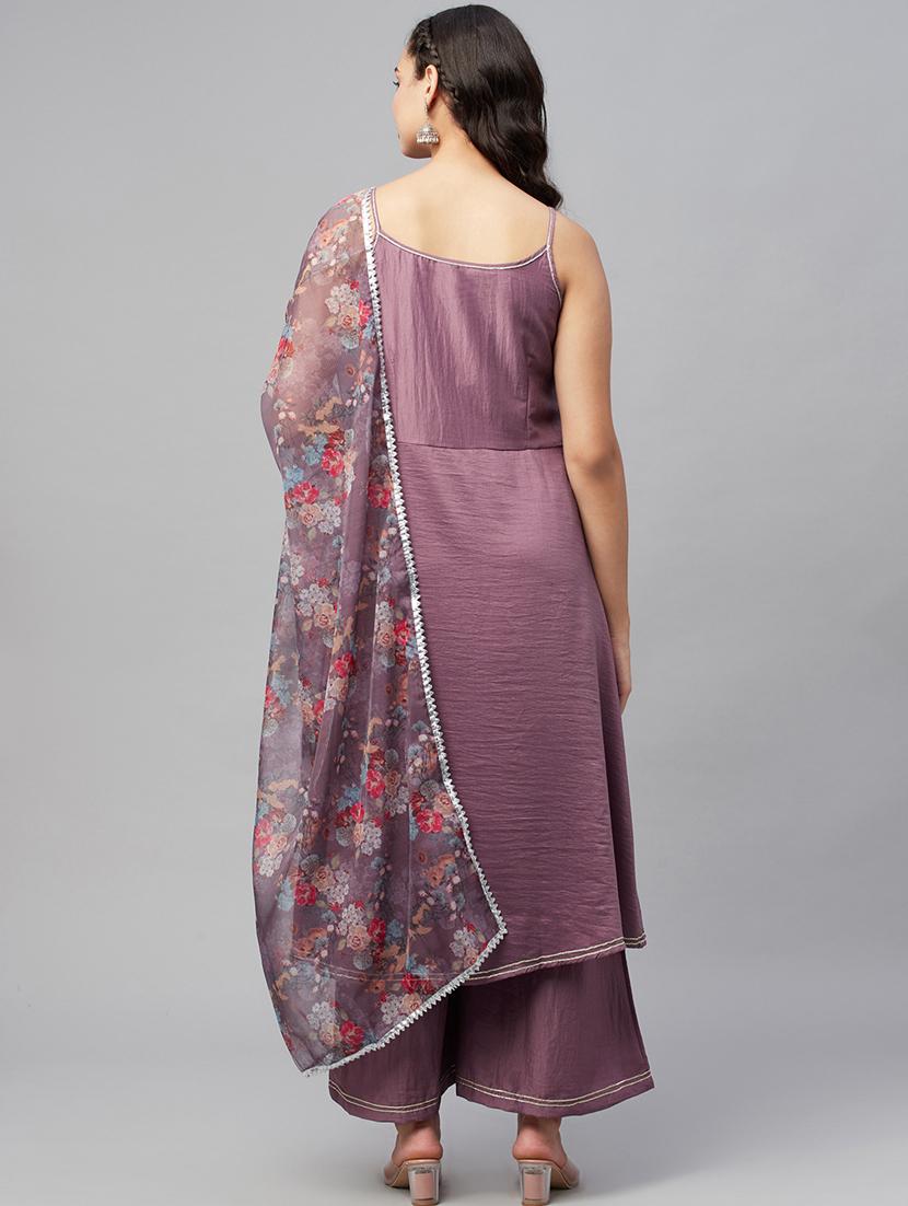 brown kurta palazzo set with dupatta - 18412275 - Standard Image - 2