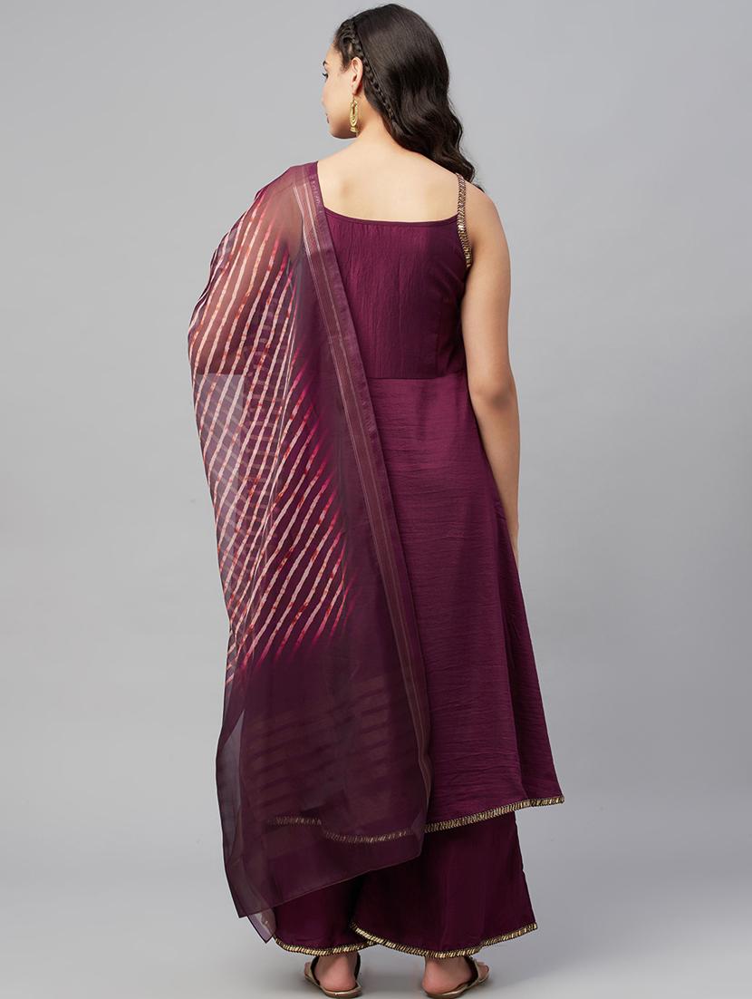 purple kurta palazzo set with dupatta - 18412276 - Standard Image - 2