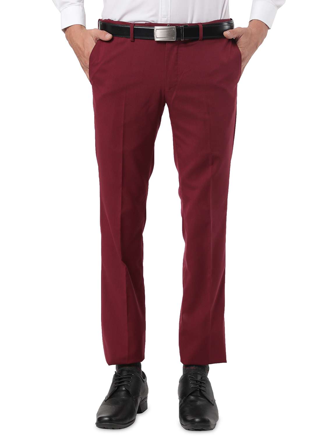 maroon solid formal trouser
