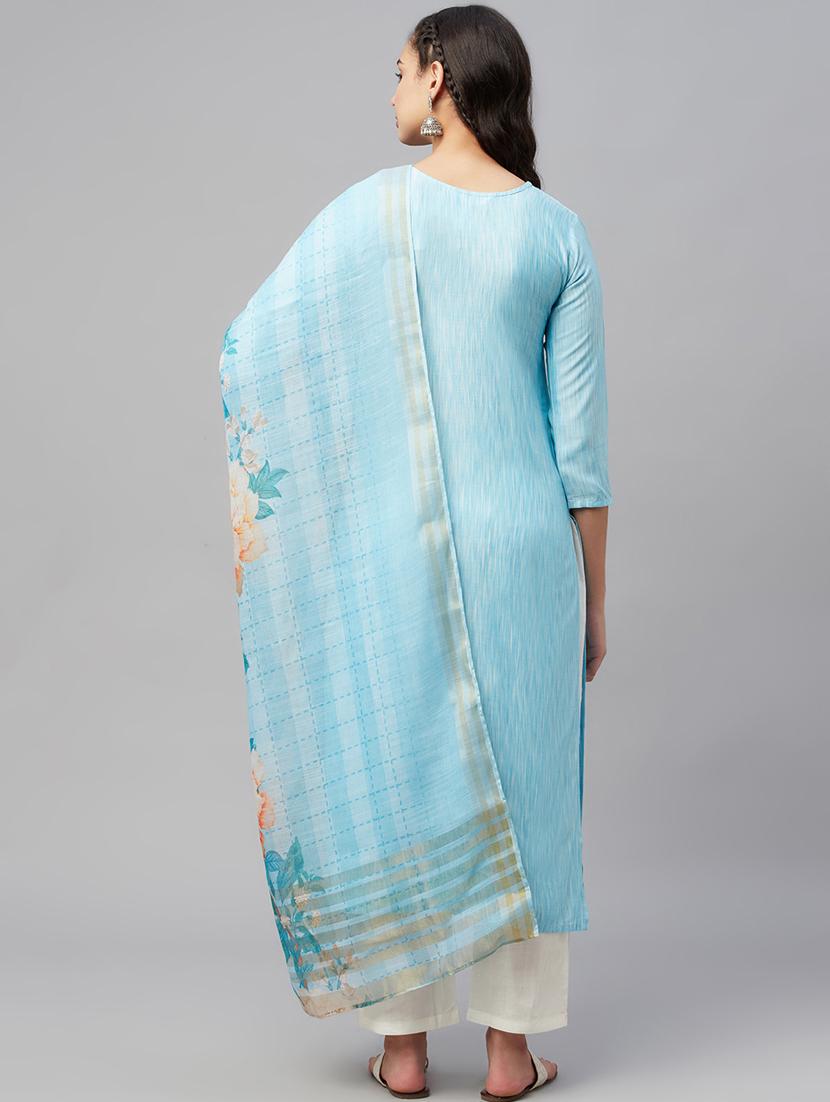turquoise cotton kurta pant set - 18412476 - Standard Image - 2