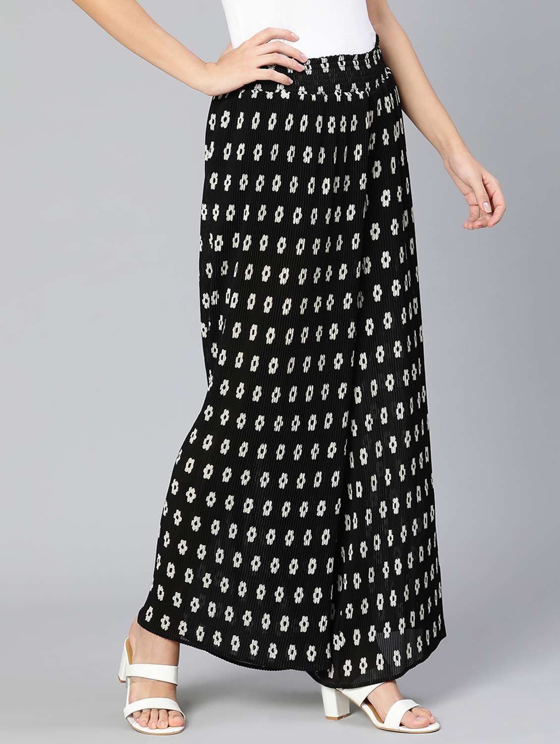 black printed flat front trouser - 18412915 -  Standard Image - 2