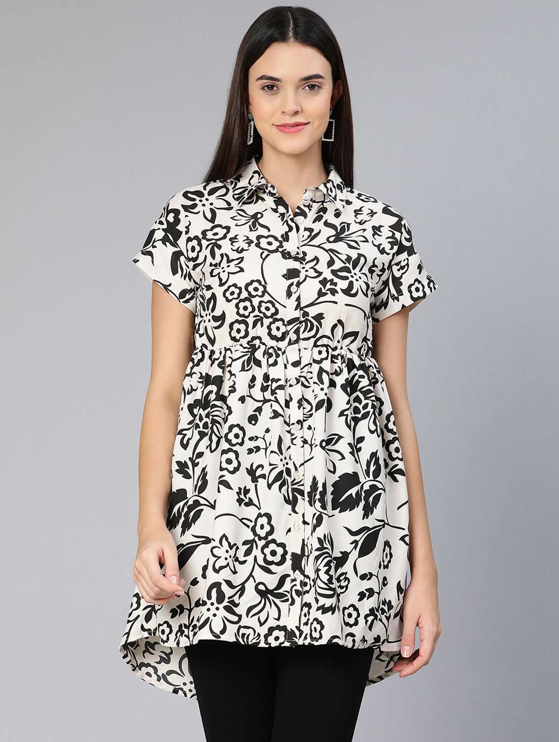 women's high-low collared top