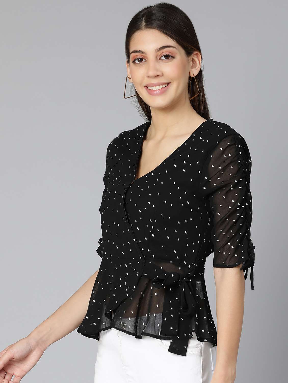 women's wrap v neck top - 18412956 - Standard Image - 2
