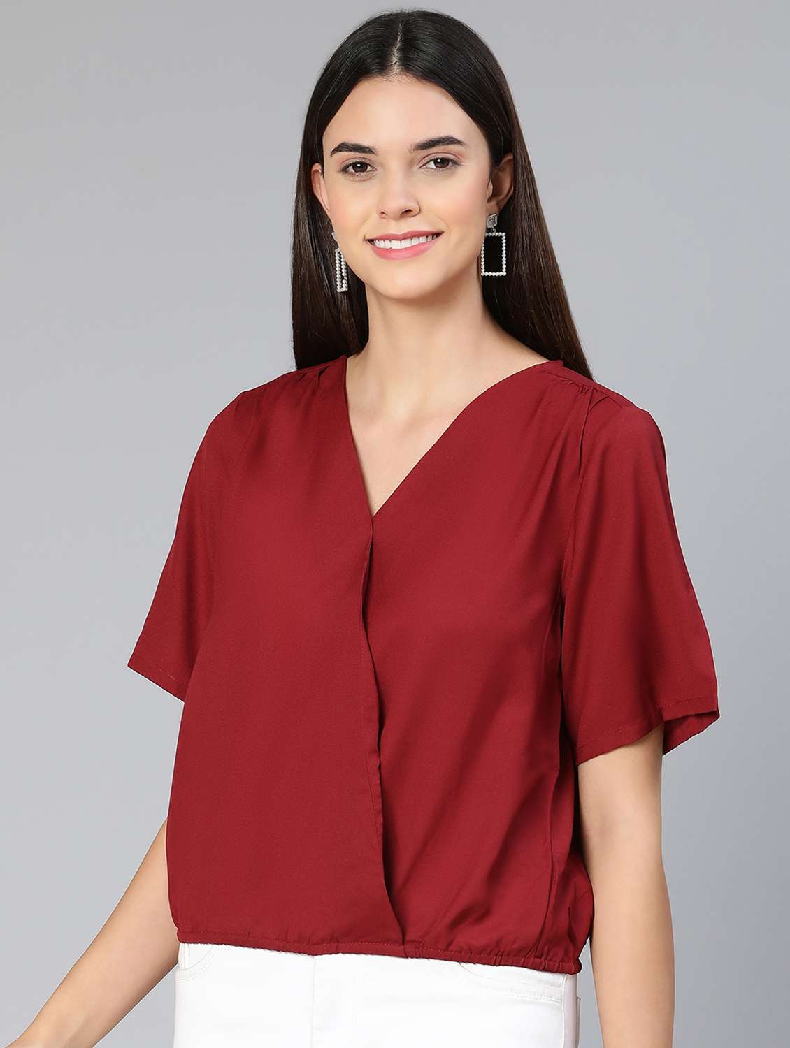 women's a line overlap neck top - 18412960 - Standard Image - 2