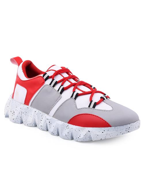 red pu lace up sneakers - 18413059 -  Standard Image - 0