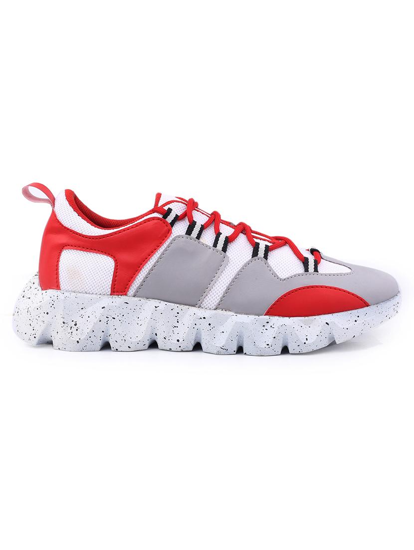 red pu lace up sneakers - 18413059 - Standard Image - 2