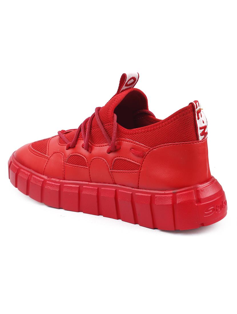 red pu lace up sneakers - 18413067 - Standard Image - 2