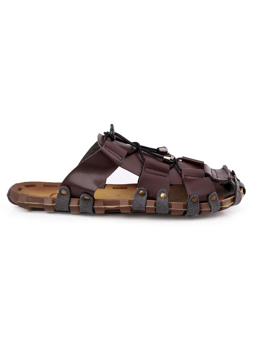 brown faux leather slip on flip flops - 18413118 - Standard Image - 2