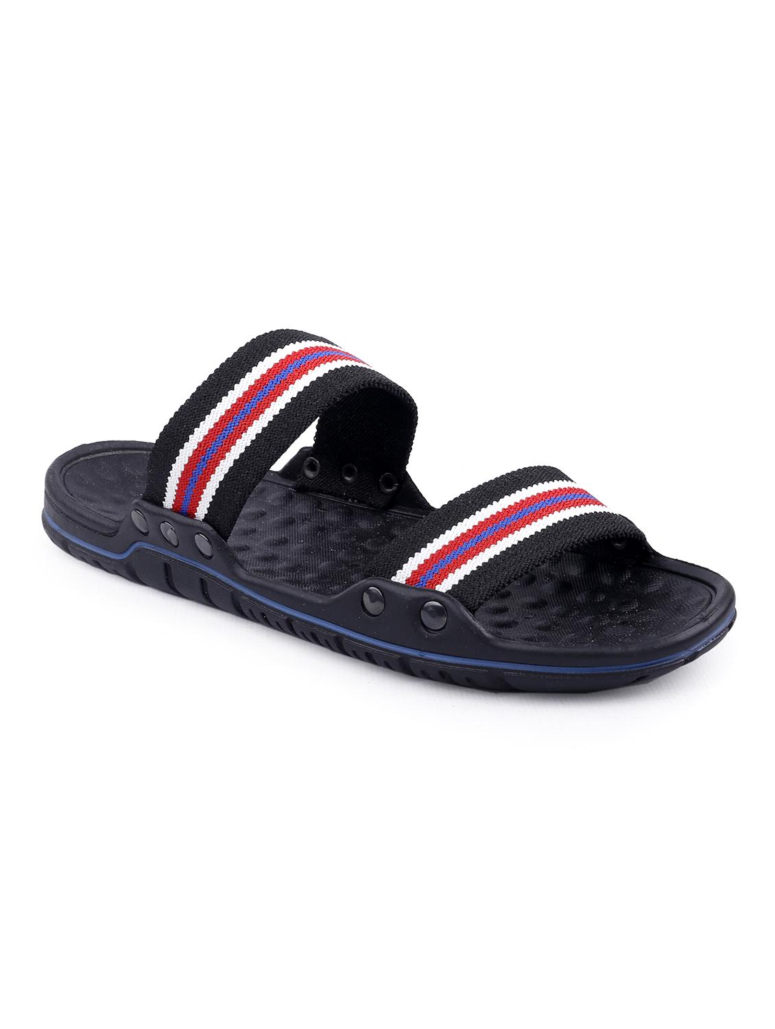black faux leather slip on flip flops