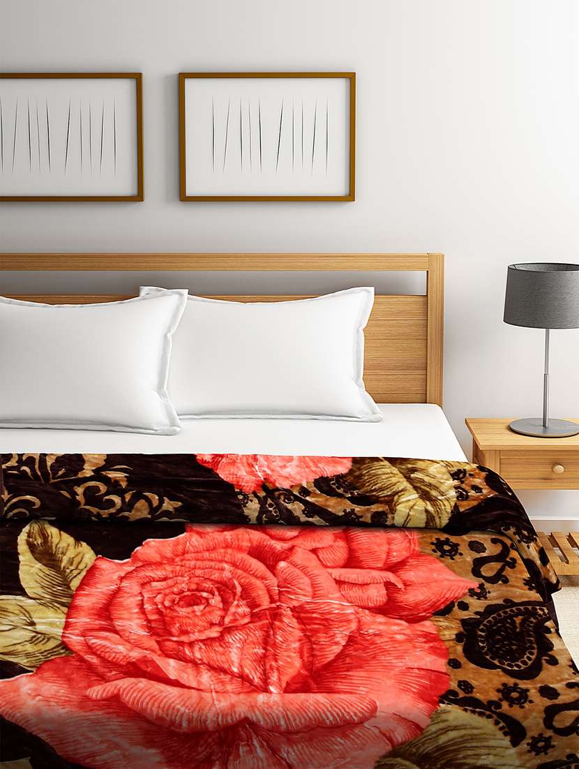 klotthe brown floral wool blanket