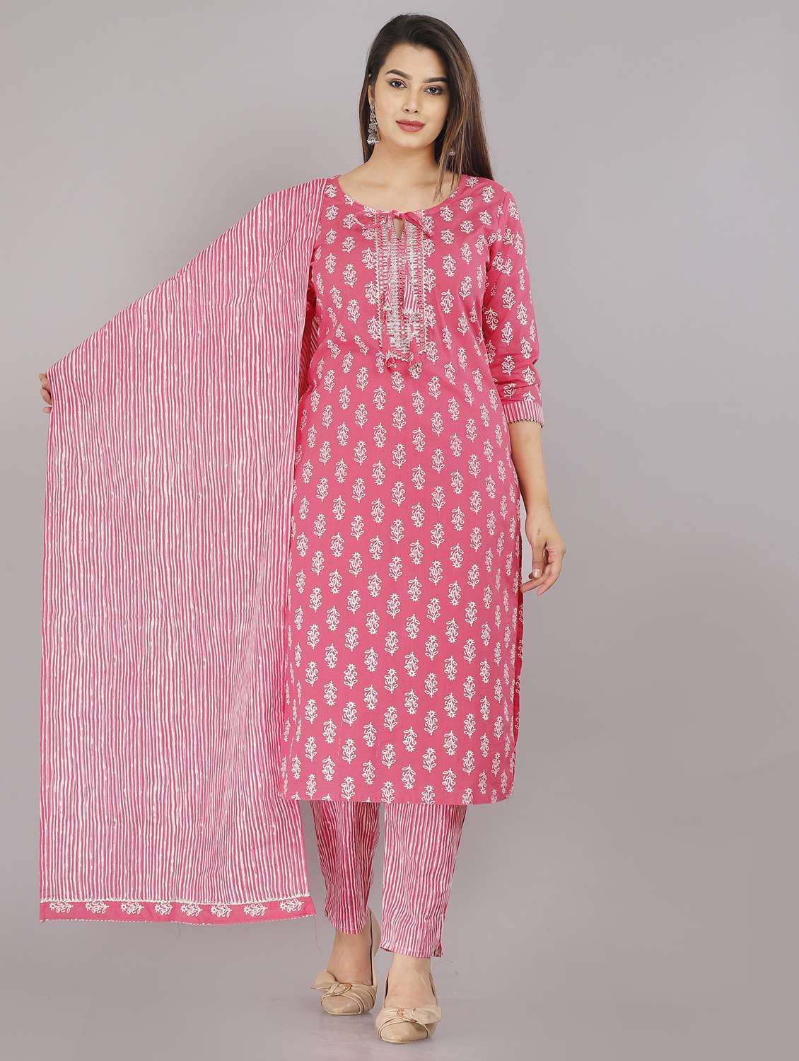 pink kurta pant set with dupatta