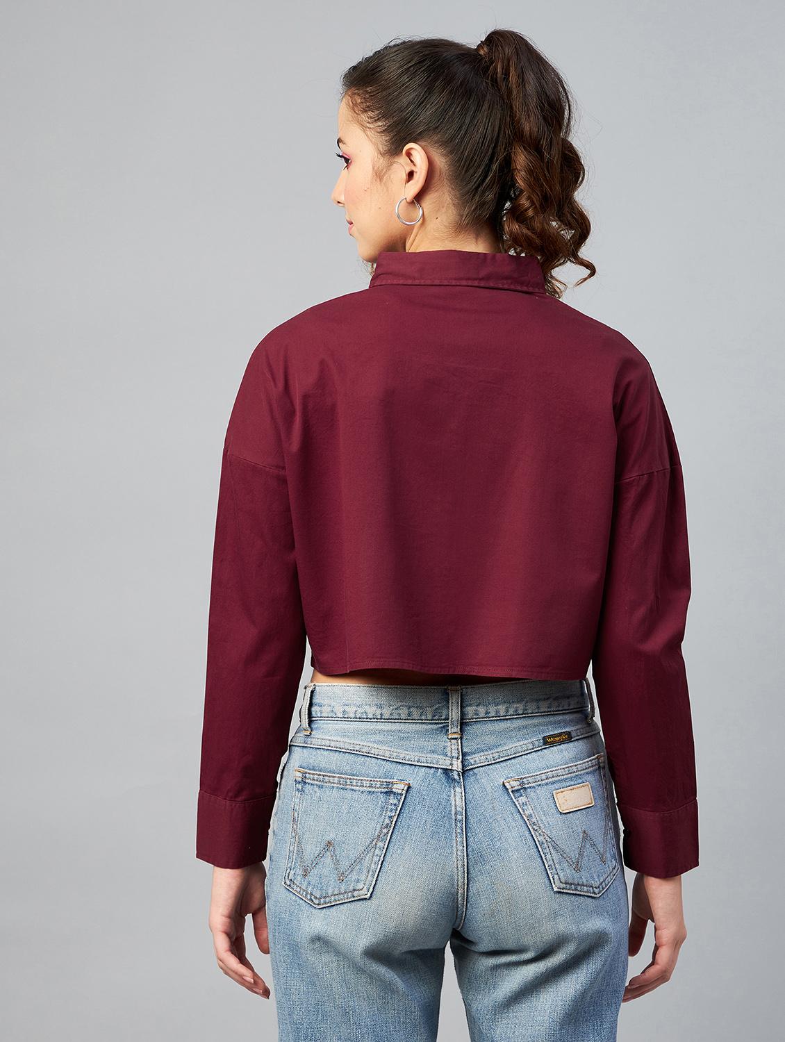long sleeved solid crop shirt - 18413744 - Standard Image - 2