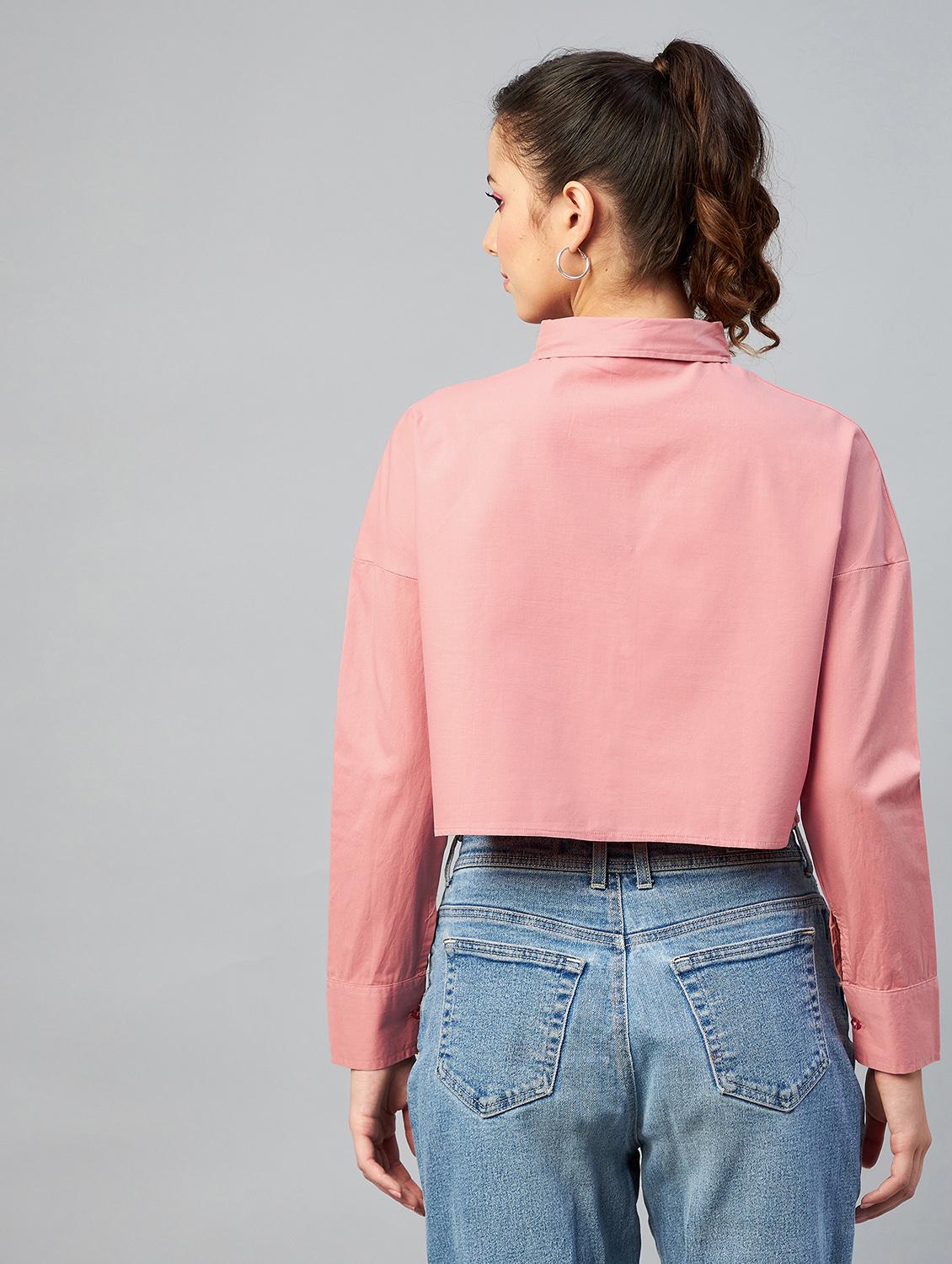 long sleeved solid crop shirt - 18413745 - Standard Image - 2