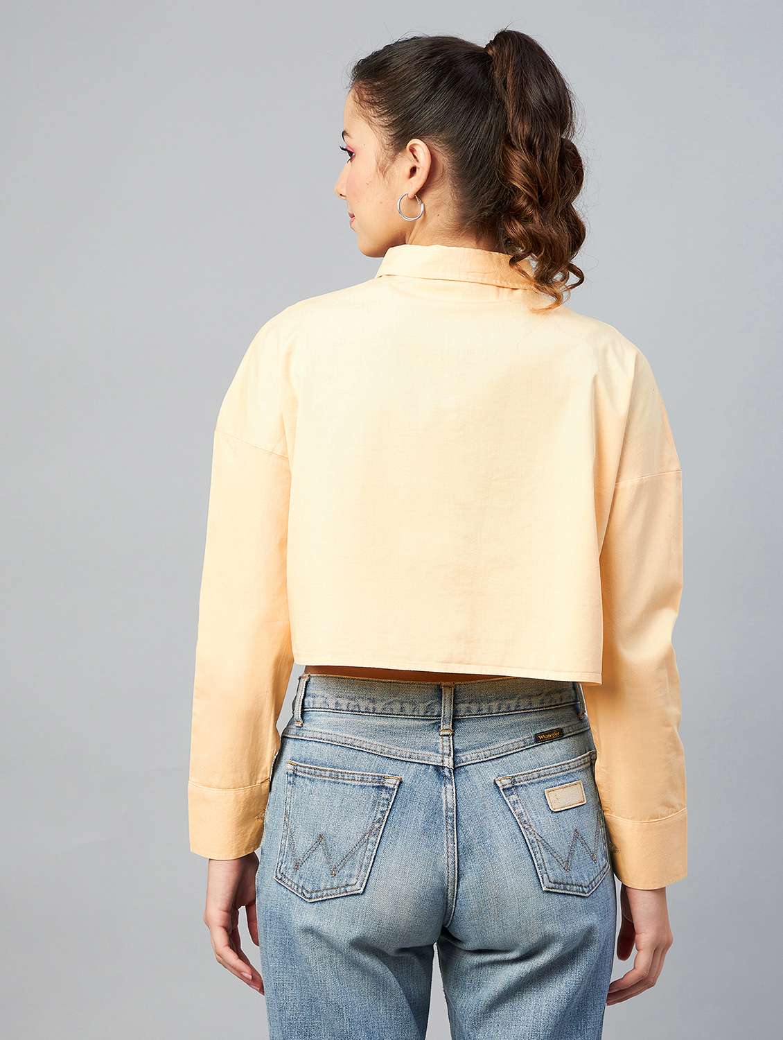 long sleeved solid crop shirt - 18413746 - Standard Image - 2