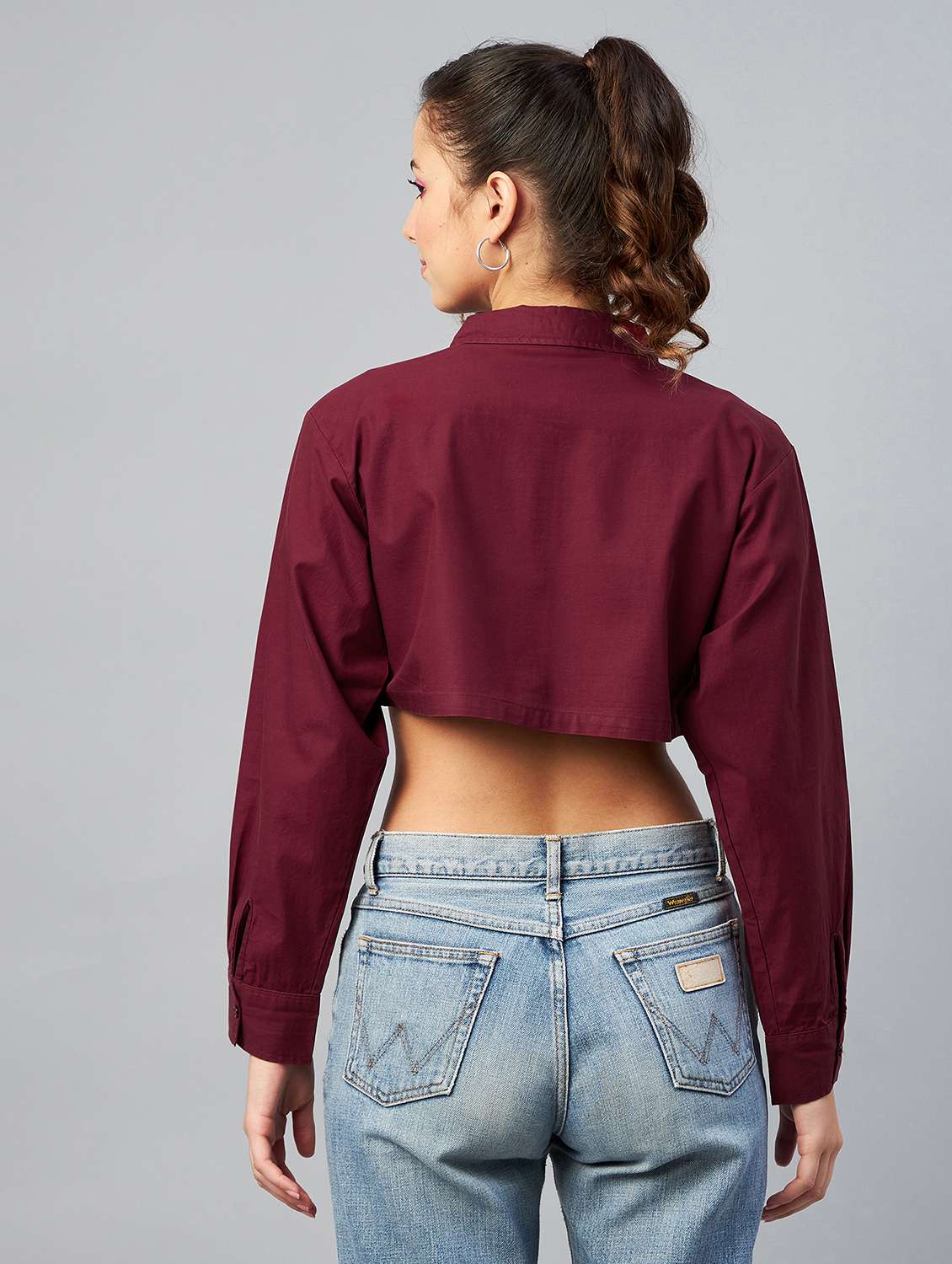 long sleeved solid crop shirt - 18413747 - Standard Image - 2