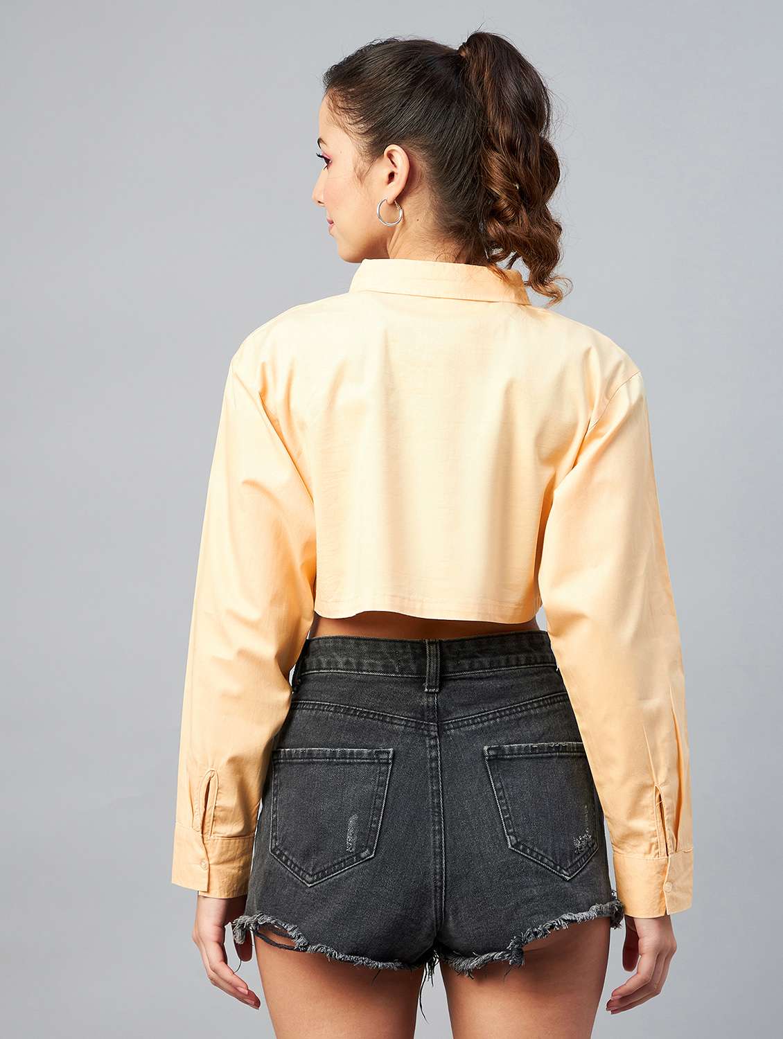 long sleeved solid crop shirt - 18413749 - Standard Image - 2