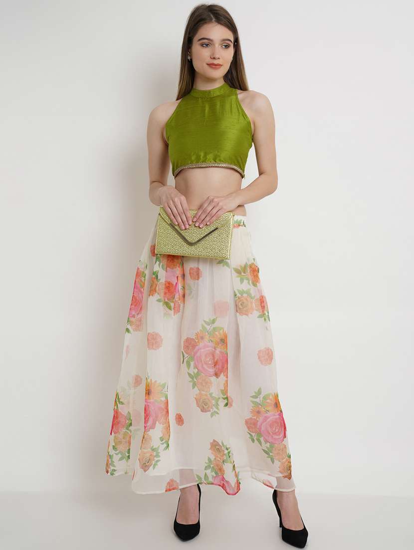 green georgette skirt top  set