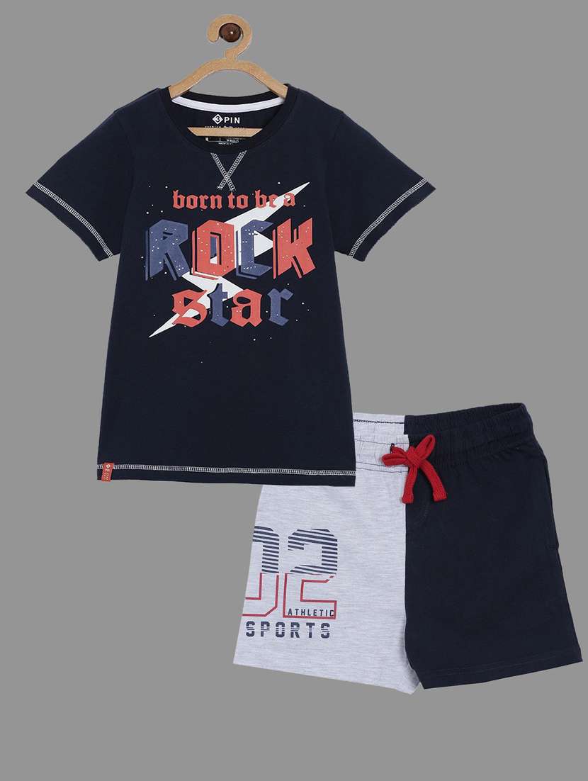 boys round neck shorts set 
