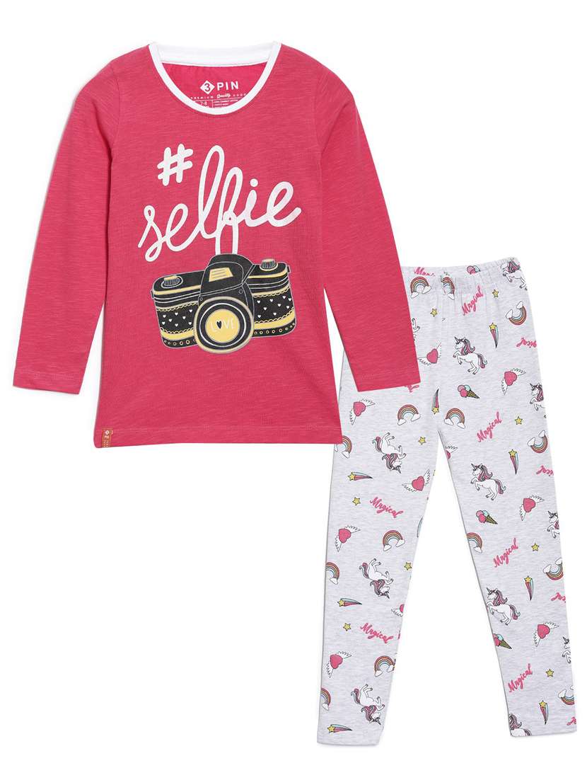 round neck printed full length set 
