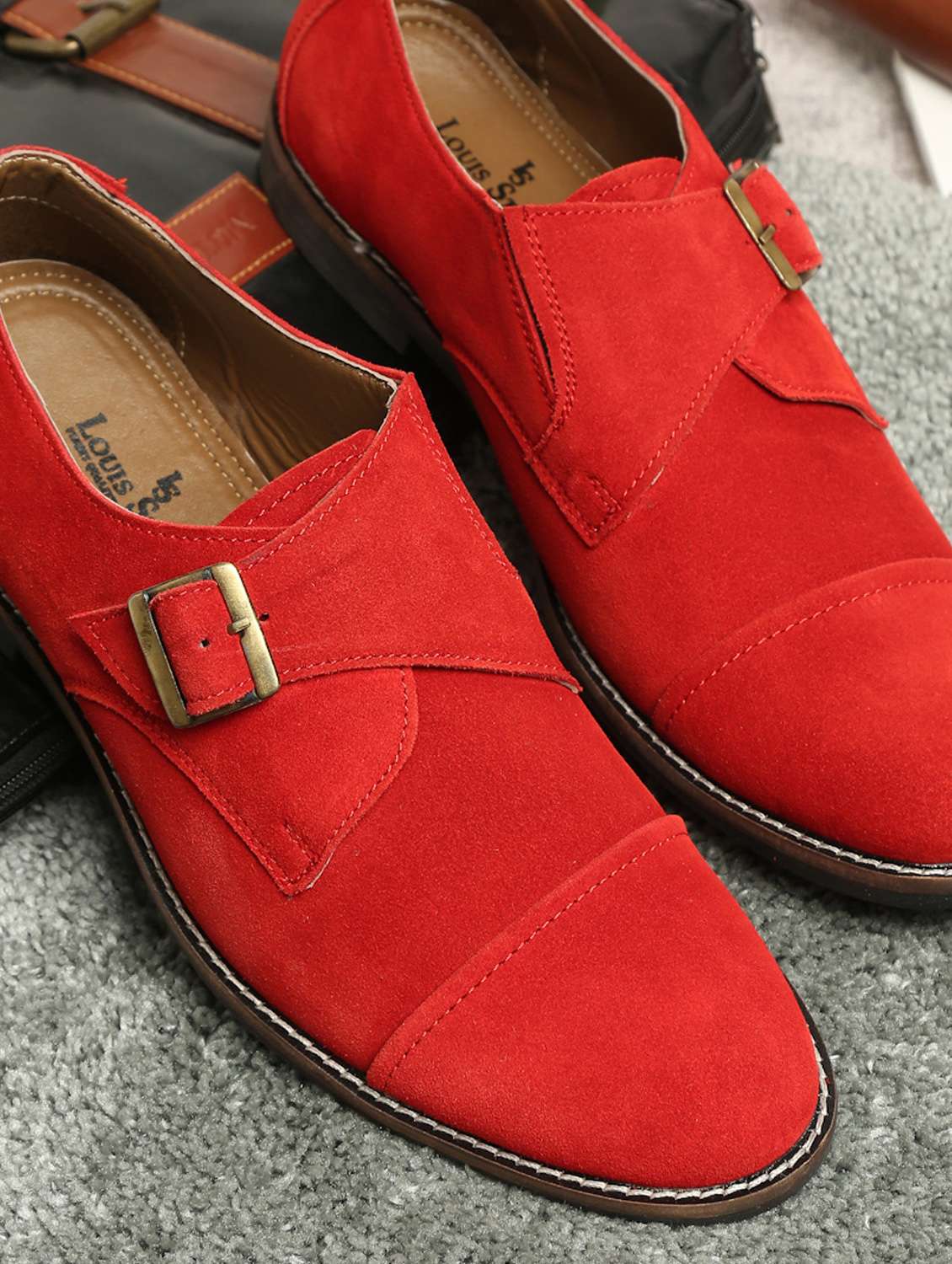 red suede slip on loafers