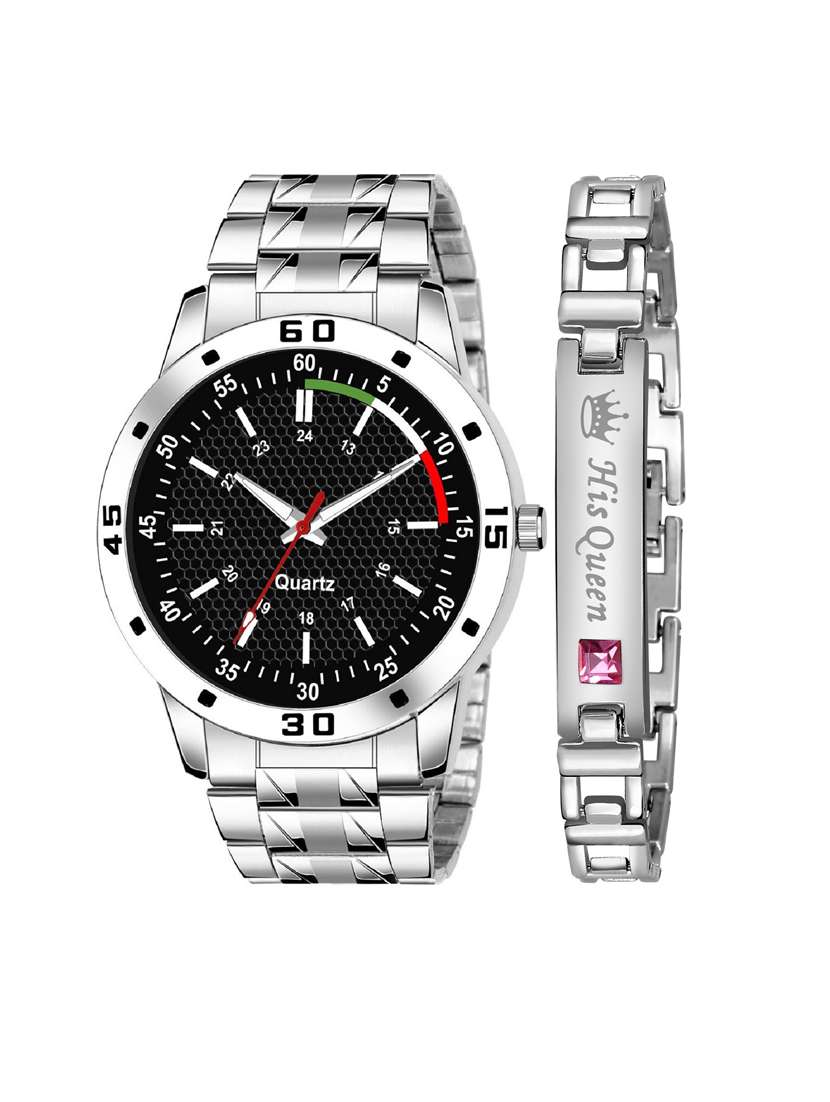 kajaru jew_61_k_23 stylish dial- stainless steel strap watch & silver bracelet combo set for men