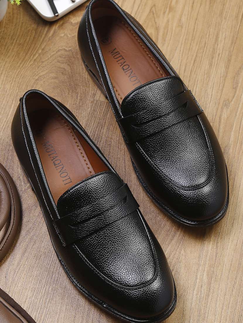 black leather slip on loafers