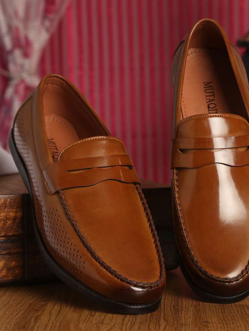 tan leather slip on loafers