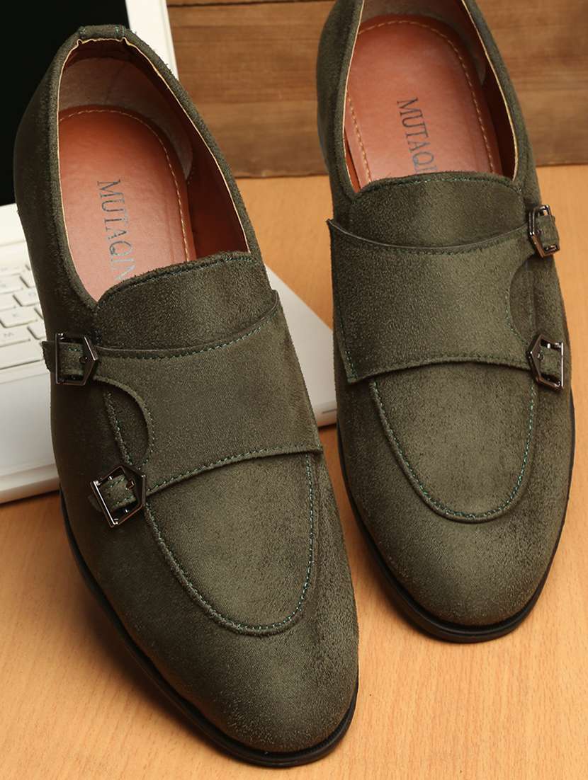 green suede slip on loafers