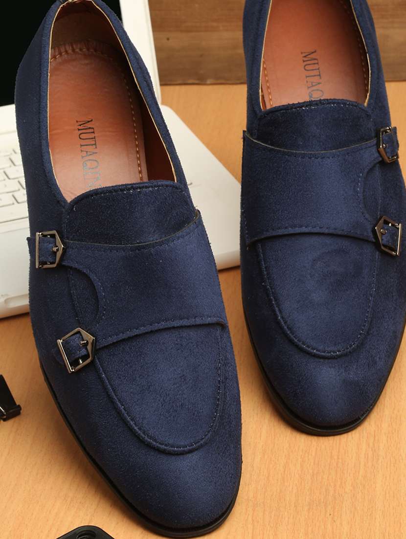 blue suede slip on loafers