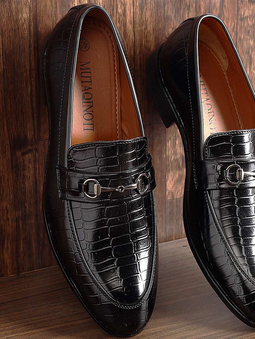 black leather slip on loafers