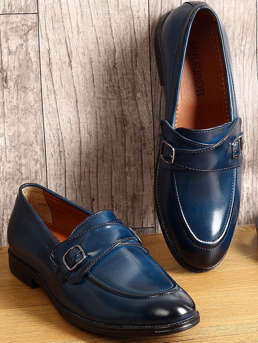 blue leather slip on loafers