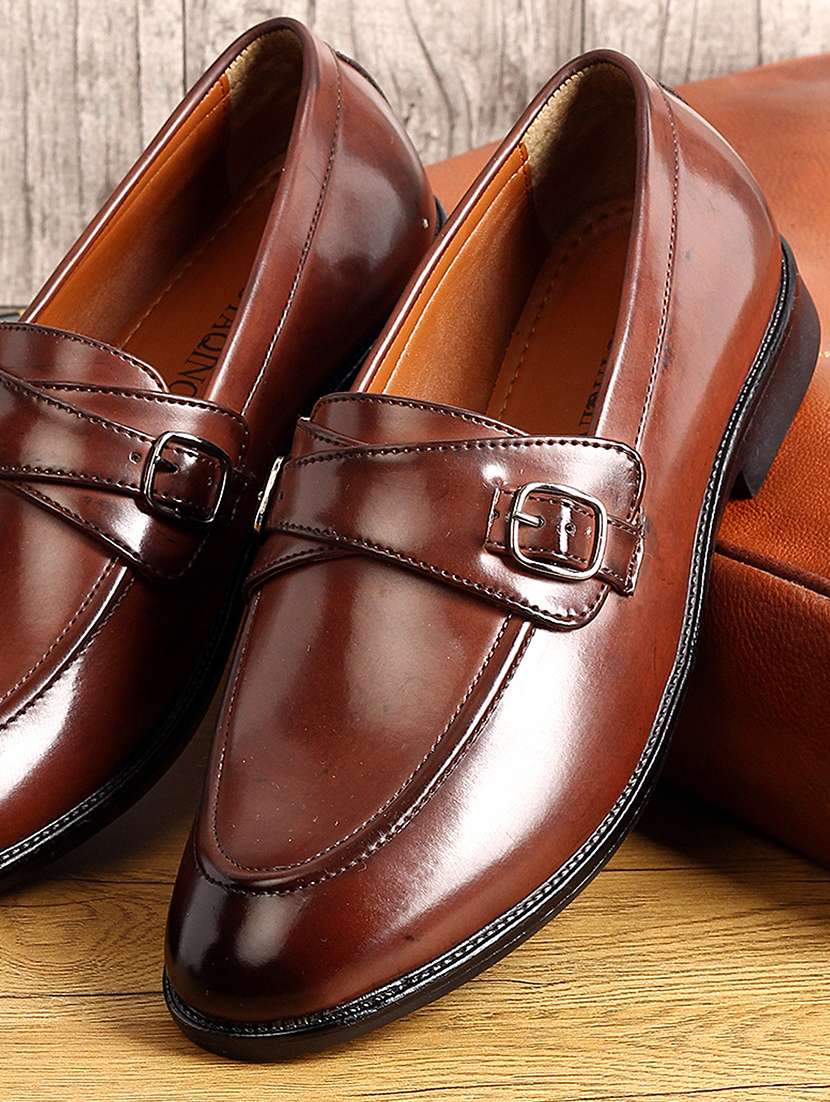 red leather slip on loafers