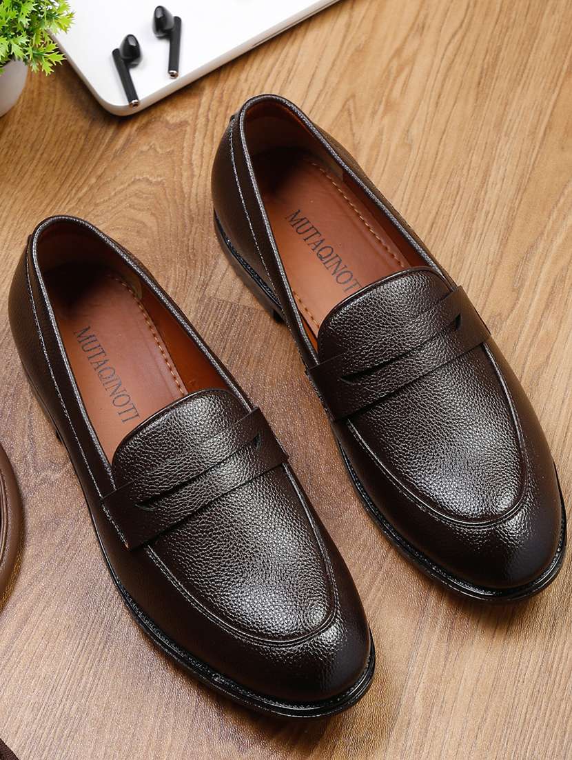 brown leather slip on loafers