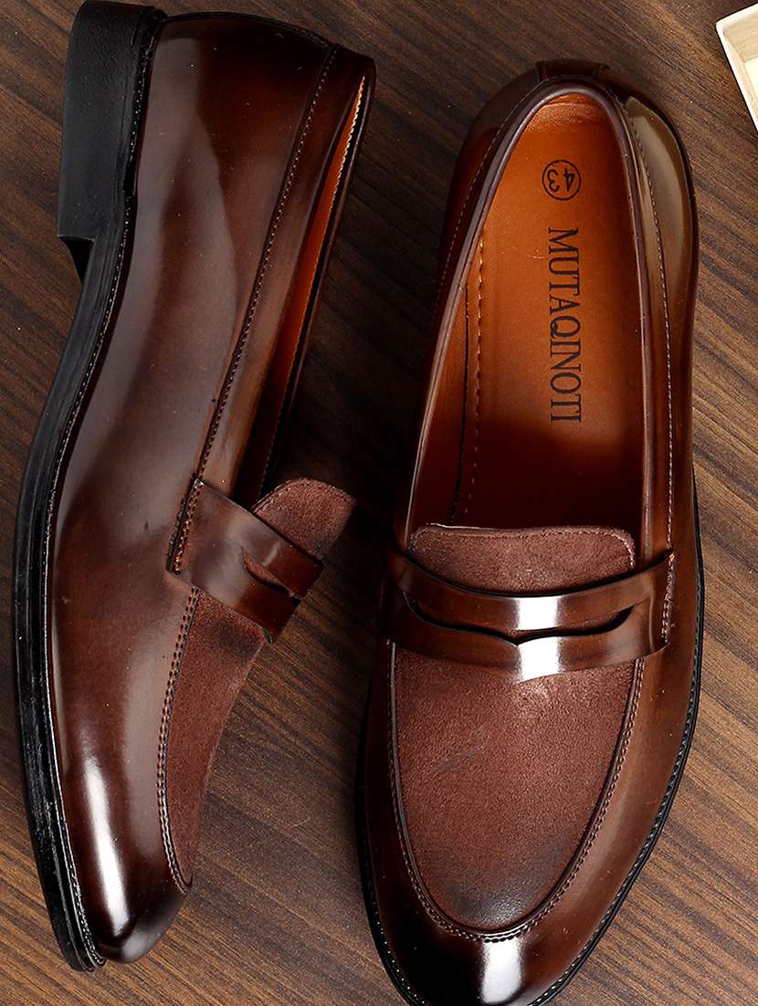 brown leather slip on loafers