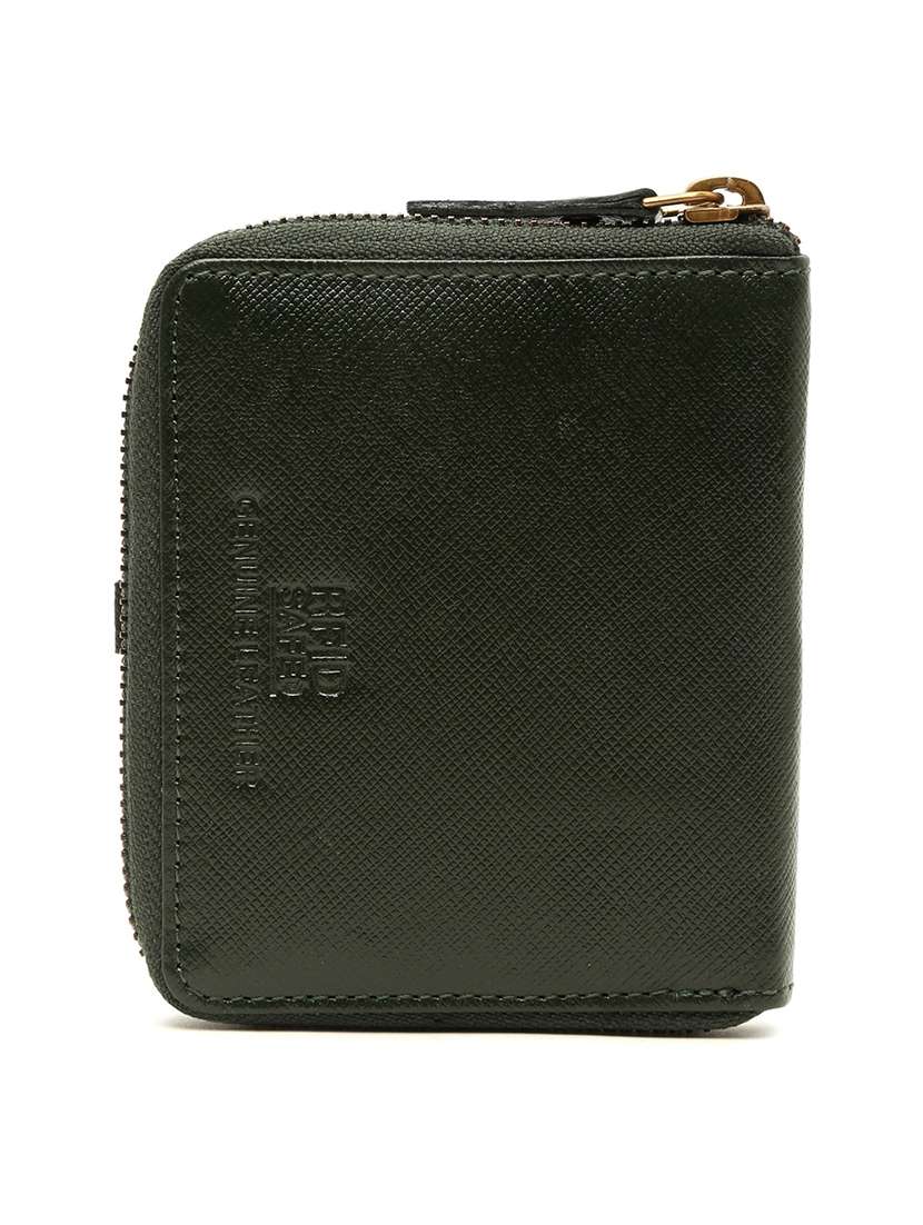 green leather wallet