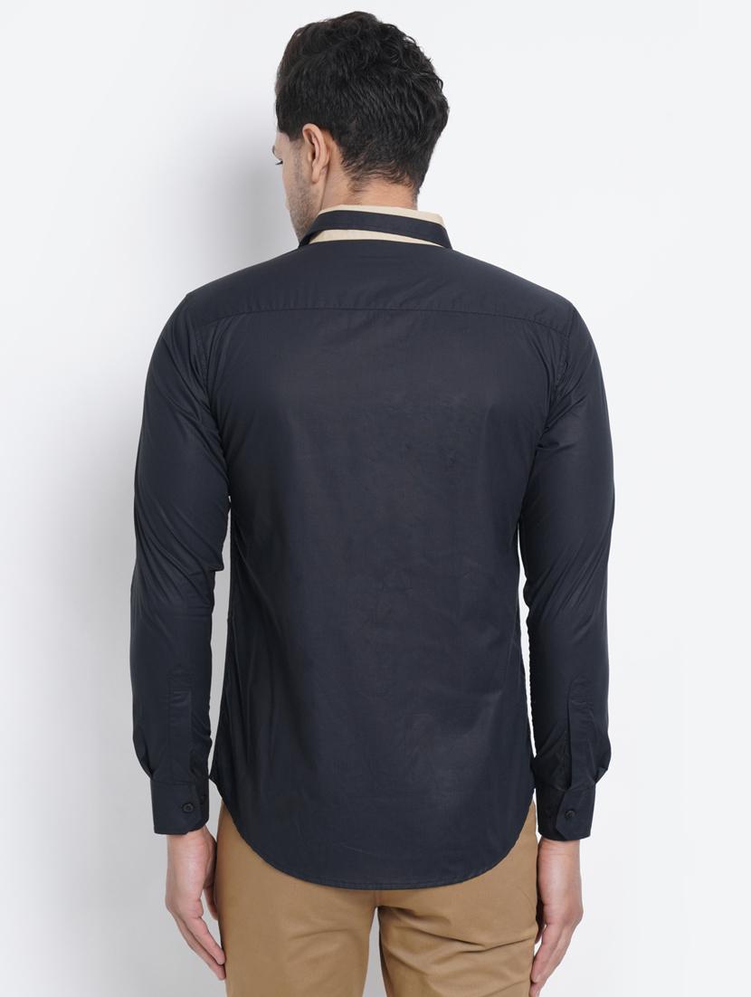 dark blue solid casual shirt - 18416326 - Standard Image - 2