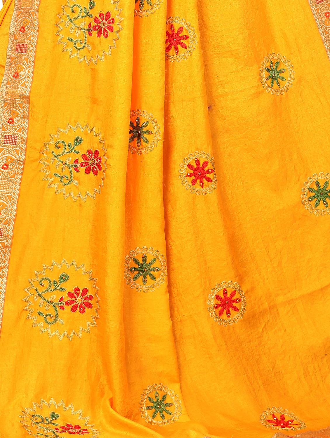 yellow art silk embroidered saree with blouse - 18416430 - Standard Image - 2