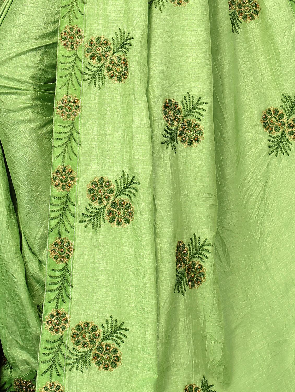 green art silk embroidered saree with blouse - 18416433 - Standard Image - 2