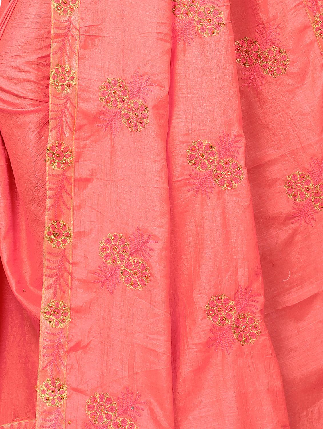 pink art silk embroidered saree with blouse - 18416435 - Standard Image - 2