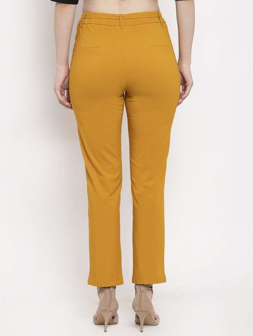 mustard mid rise solid pleated  trouser - 18416438 -  Standard Image - 2