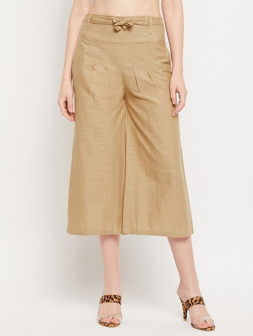 beige mid rise solid culottes trouser - 18416445 -  Standard Image - 0