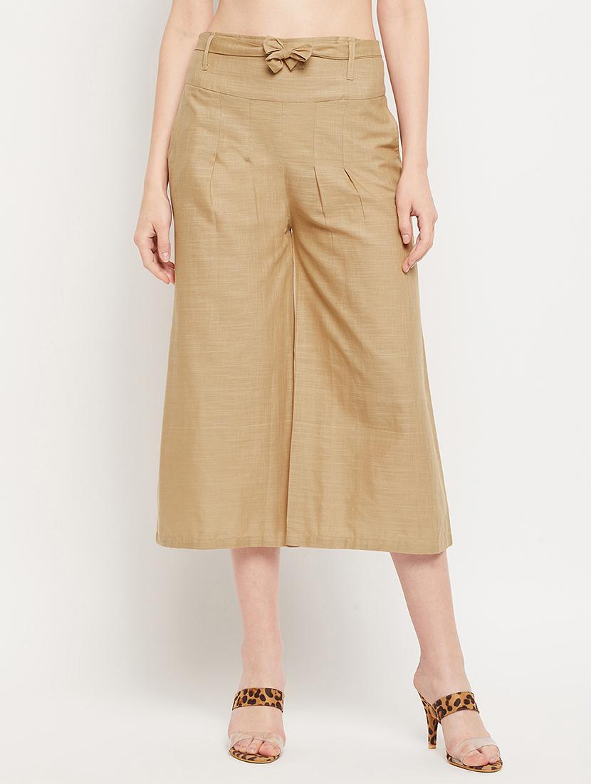 beige mid rise solid culottes trouser - 18416445 -  Zoom Image - 0
