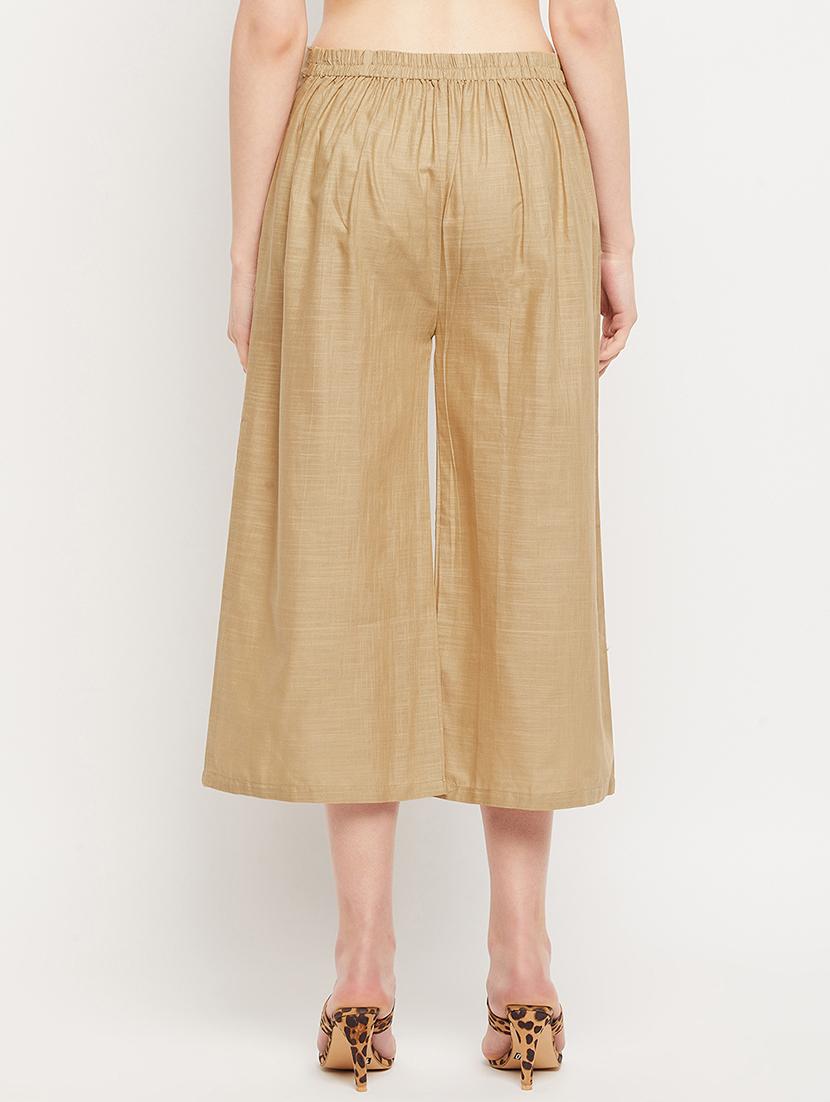 beige mid rise solid culottes trouser - 18416445 - Standard Image - 2