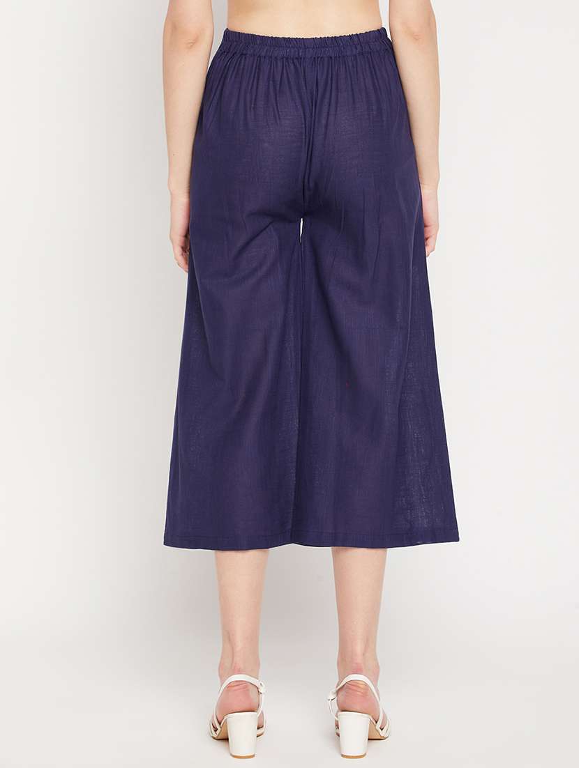 navy blue mid rise solid wide leg trouser - 18416446 -  Standard Image - 2