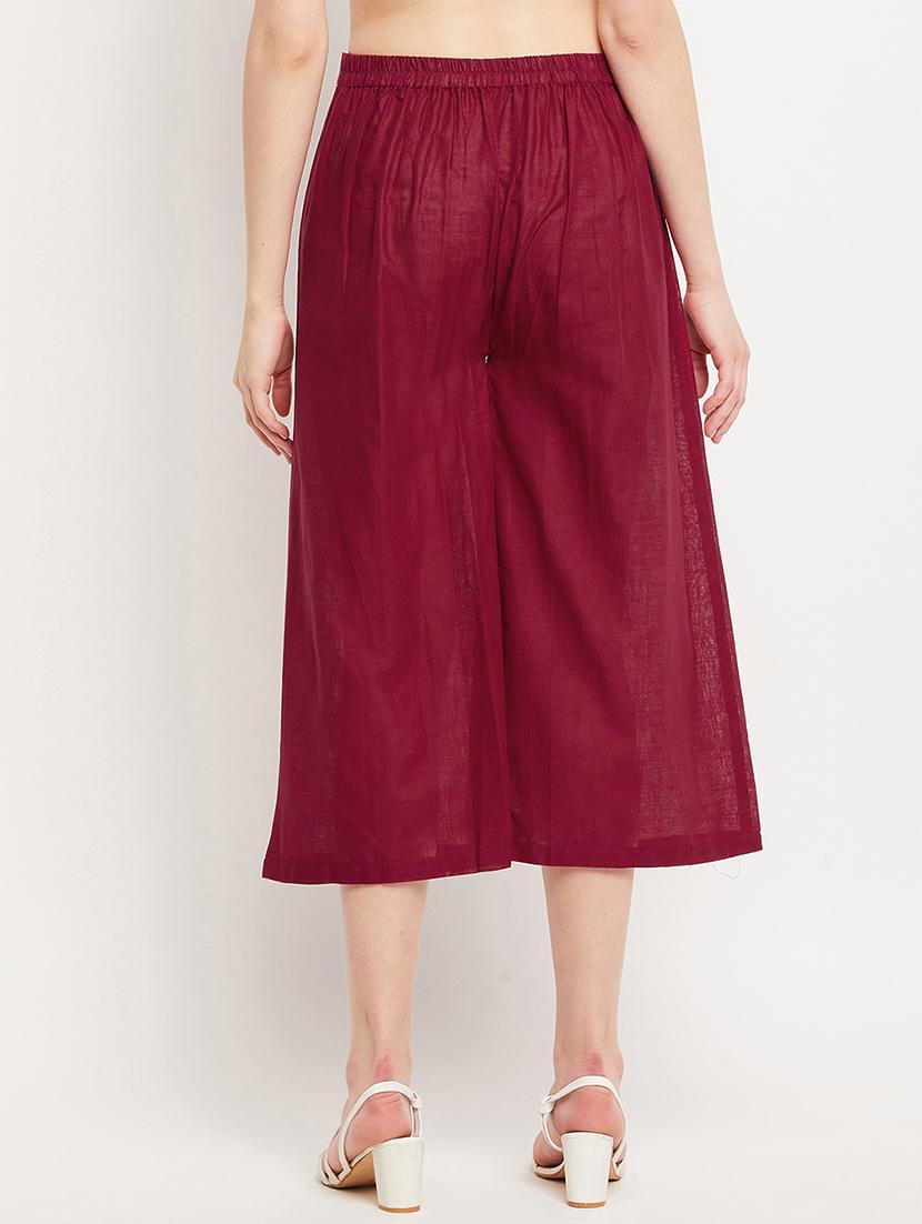 maroon mid rise solid culottes trouser - 18416447 - Standard Image - 2
