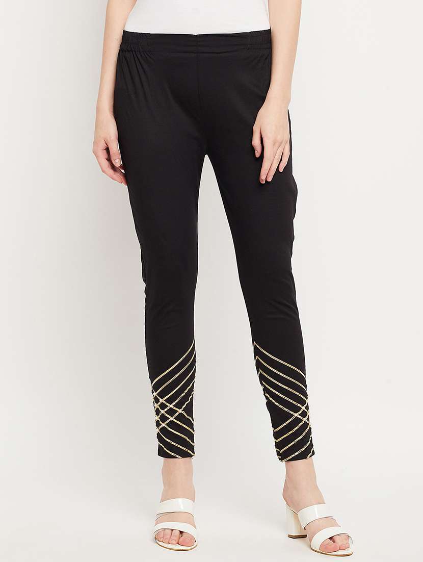 black ankle length ethnic leggings