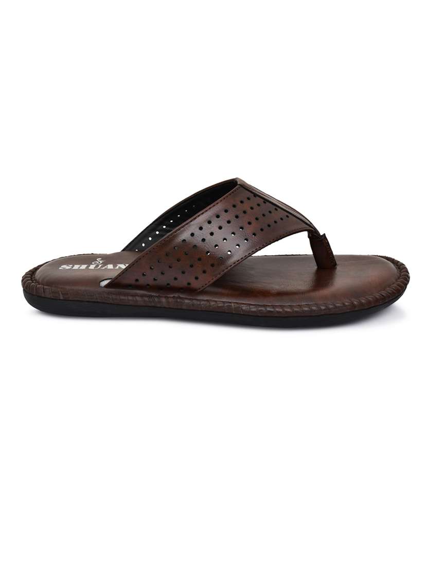 brown leatherette slip on flip flops