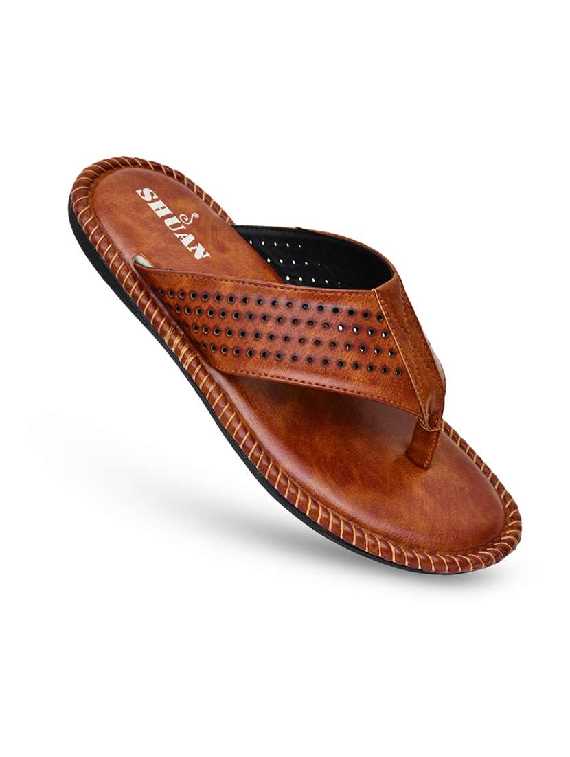 tan leatherette slip on flip flops - 18416755 -  Standard Image - 2