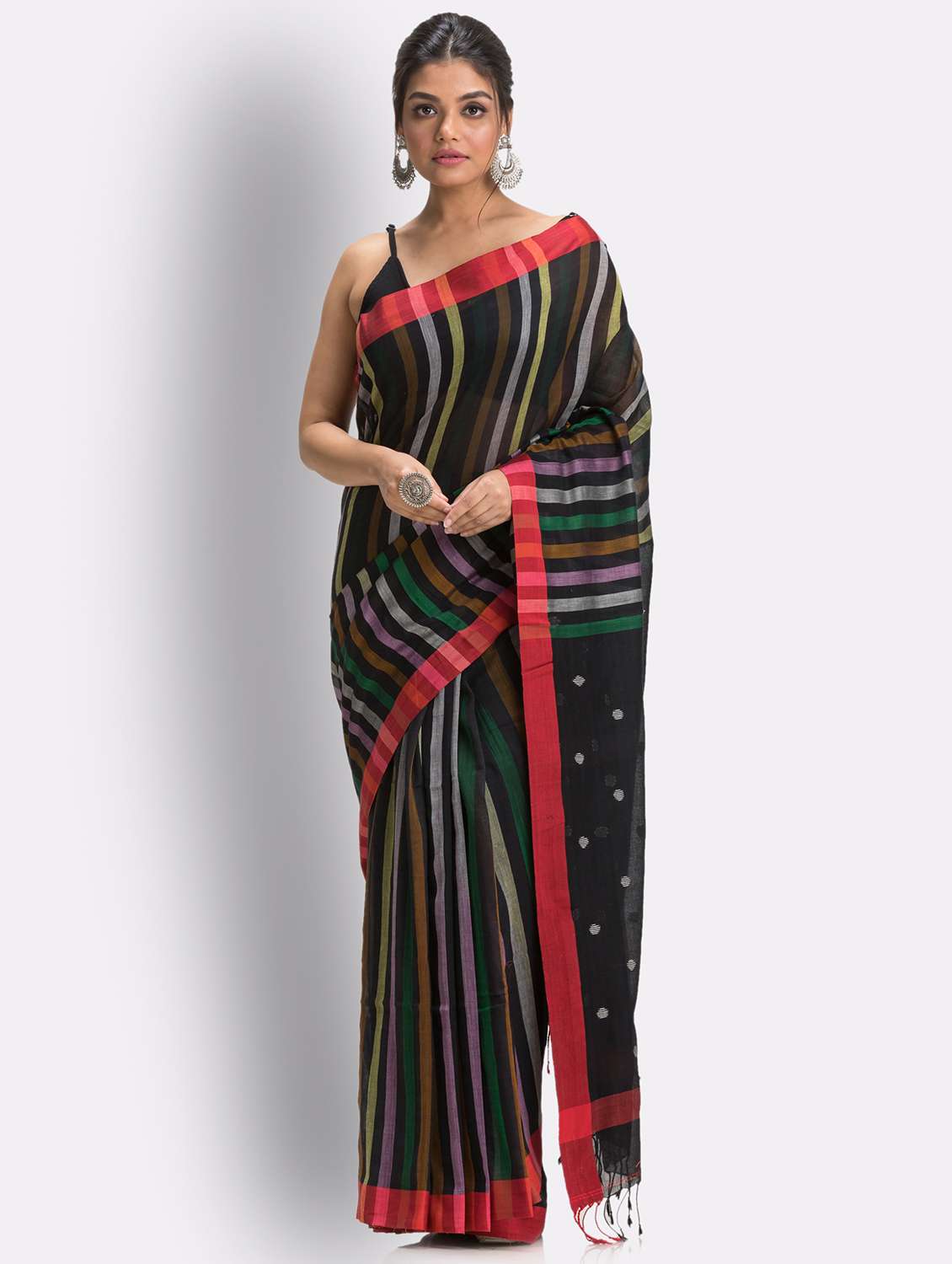 women's self design black colored saree with blouse