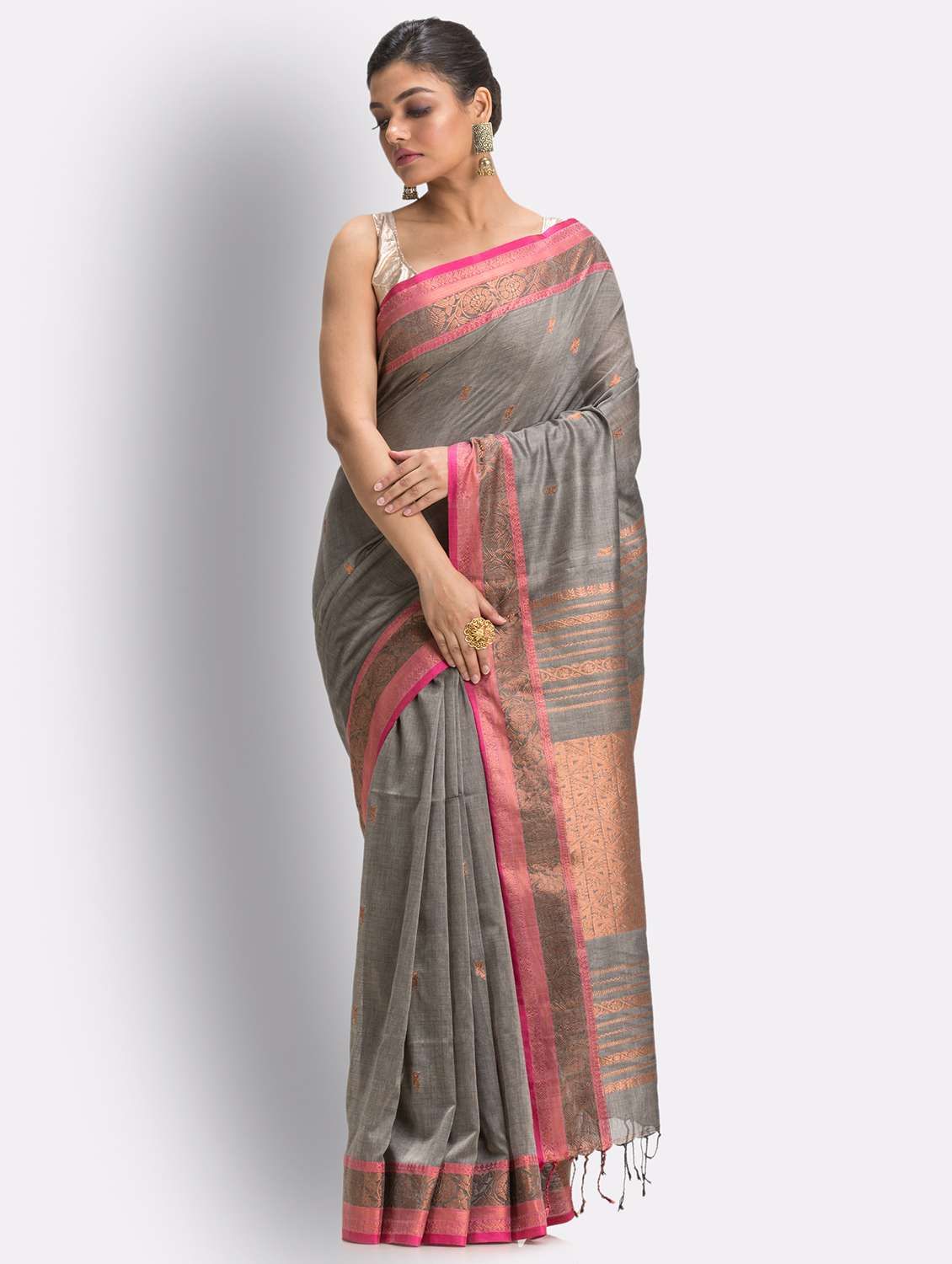 self design woven saree with blouse